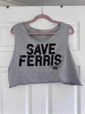 Gray "SAVE FERRIS" Cropped Tank Top